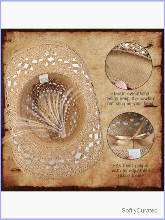 Straw Cowboy Hat with Flexible Brim for Festivals